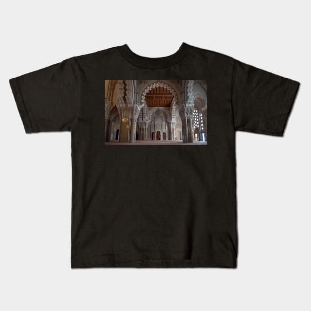 Hassan II Mosque interior in Casablanca, Morocco Kids T-Shirt by mitzobs